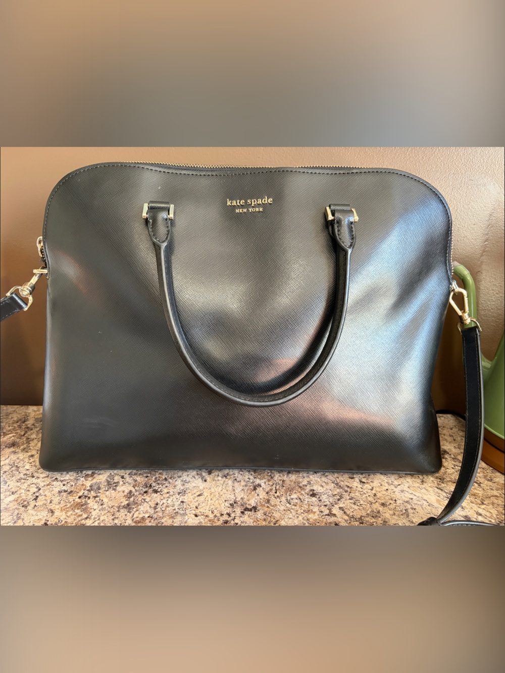 Kate Spade - Laptop - Black Leather Briefcase with Gold Hardware